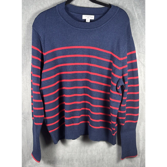 La Ligne Target Navy Blue Red Striped Sweater Women 2X Crew‎ Neck Cashmere Blend - Picture 1 of 4